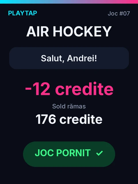 Ecranul cititorului: Salut Andrei, minus 12 credite, joc pornit