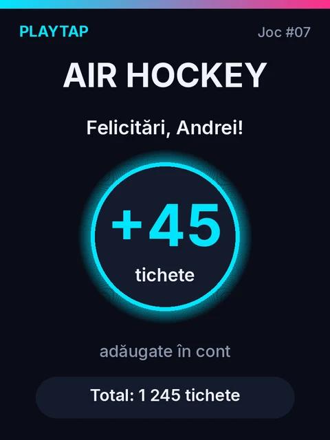 Ecranul cititorului: Felicitări Andrei, plus 45 de tichete adăugate în cont
